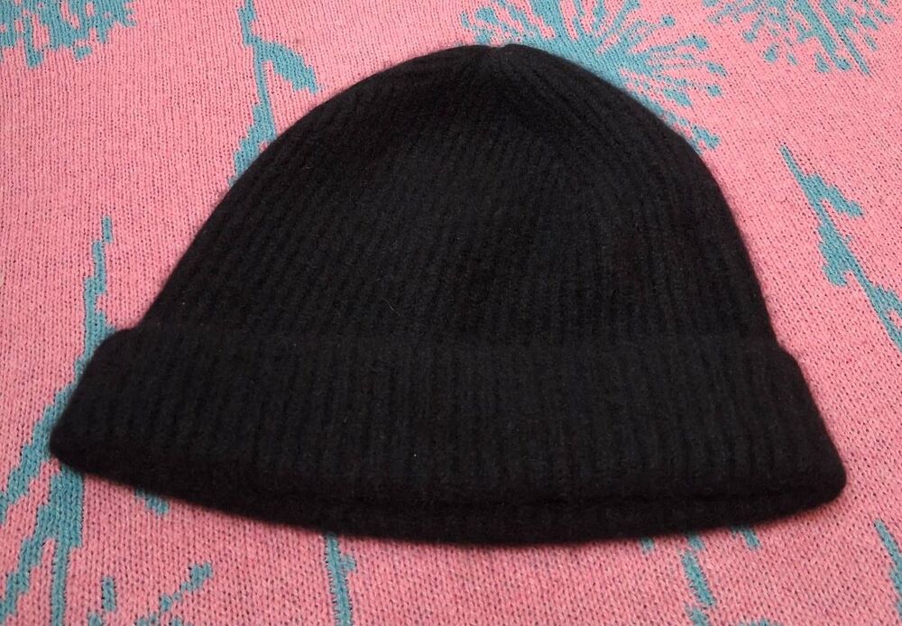 J.crew mens 100% cashmere black beanie hat good cashmere standard